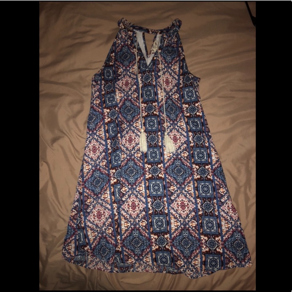 Hippie Rose Patterned Dress with White Tassels